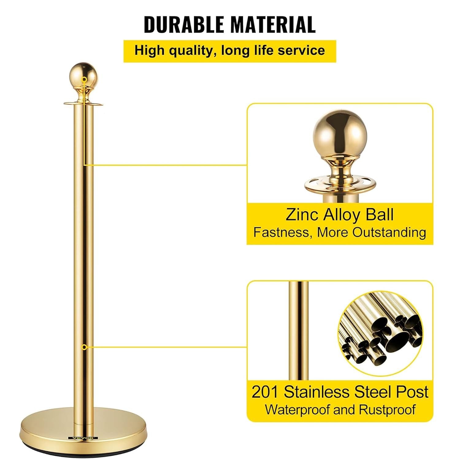 image:imageVevor Velvet Ropes and Stanchion Post with Ball Top and Four Way Connection for Crowd Control Barriers Safety and Protection Gold