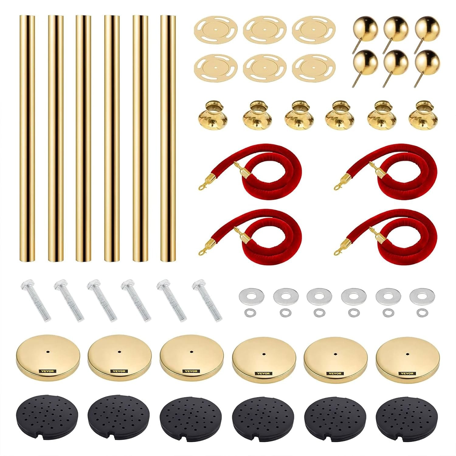 image:imageVevor Velvet Ropes and Stanchion Post with Ball Top and Four Way Connection for Crowd Control Barriers Safety and Protection Gold