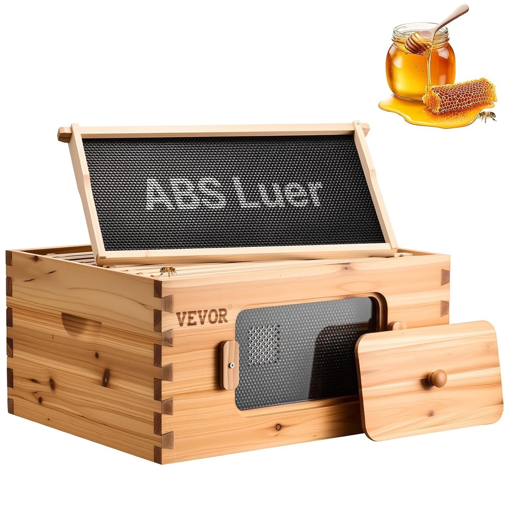 image:imageVEVOR 10 Frame Bee Hive Beeswax Coated Fir Wood Bee Hives Starter Kit2 Deep  2 Medium Bee Boxes Langstroth Beehive Kit Transparent Acrylic Windows with Foundations for Beginners Pro BeekeepersDeep Brood Box