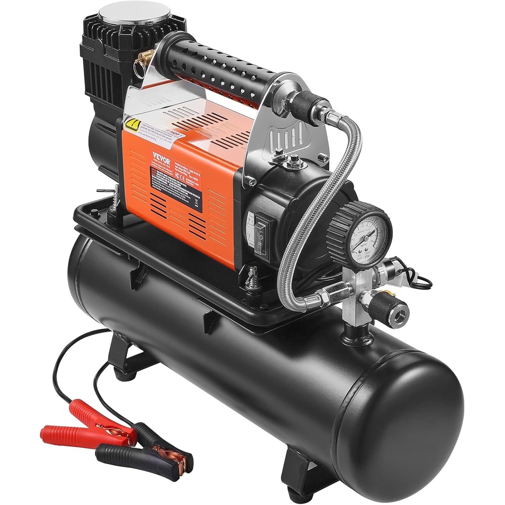 image:imageVEVOR 12V Portable Tire Inflator 706CFM Heavy Duty Air Compressor 150PSI Offroad Air Pump with Adapters for Car SUV RV Truck  Include 65FT Power Cord 26FT Air Hose with Pressure Gauge Carry Bag635 CFM with 6L Tank Kit