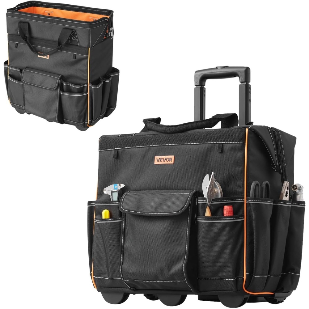image:imageVEVOR 18 Rolling Tool Bag 110lbs Load Capacity 25Pockets Heavy Duty Roller Tool Bag wAdjustable Telescoping Handle amp Stable Base Toolbag Organizers with Wheels for Electrician ConstructionTool Bag