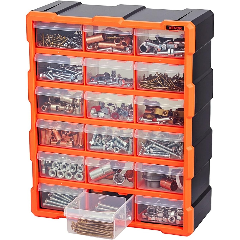 image:imageVEVOR 18Drawer Storage Organizer Plastic Drawer Storage Cabinet for Garage Organization Stackable Small Parts Organizer WallMounted Toolbox for Hardware Beads Screws Crafts Building Bricks18Drawers