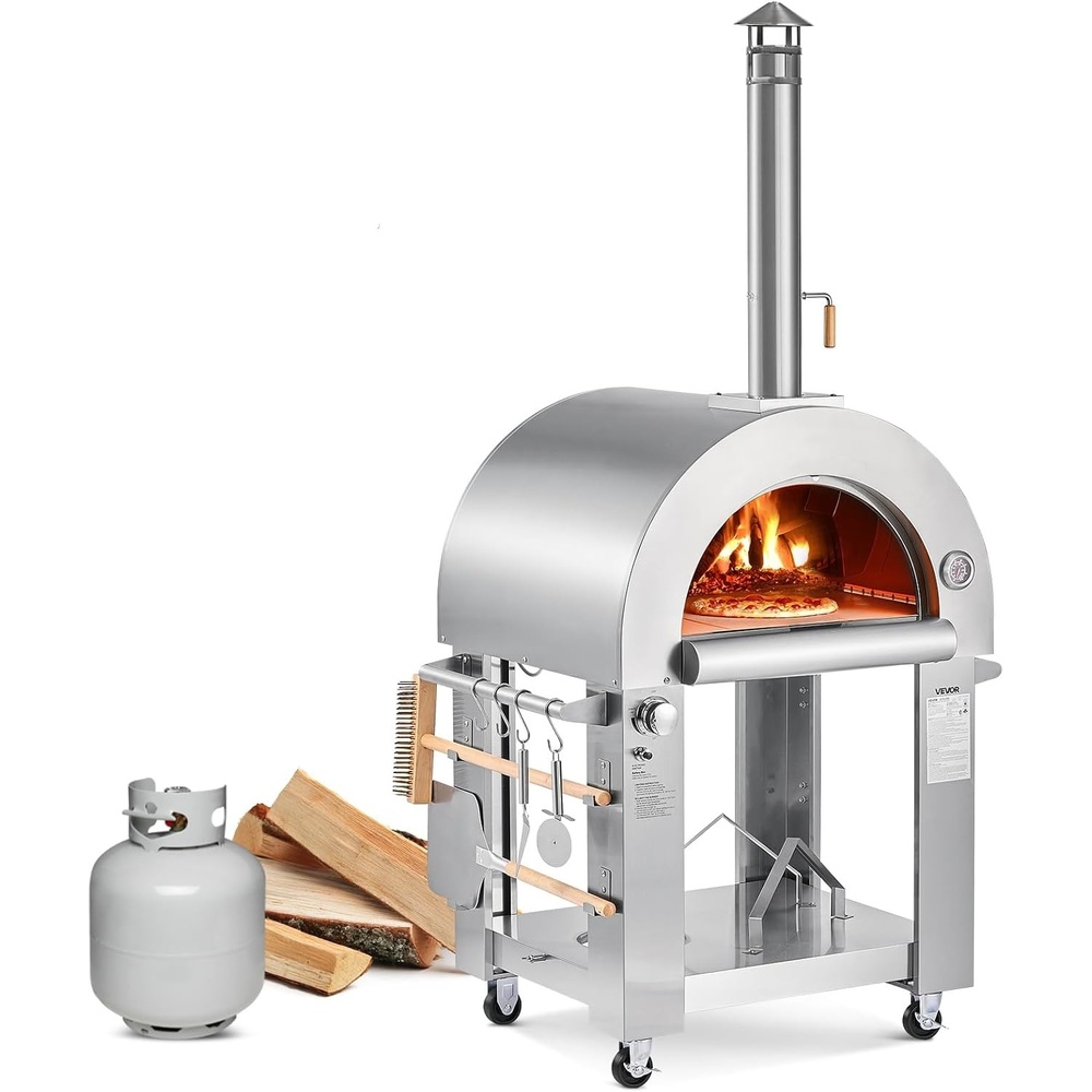 image:imageVEVOR 2 IN 1 Outdoor Pizza Oven 13 in Propane Pizza Oven amp Grill 12000 BTU Tabletop Propane Gas Oven with PizzaStone Thermometer Stainless Steel Portable Grill for Camping amp Backyard26 Inch Dual Fuel Pizza Oven