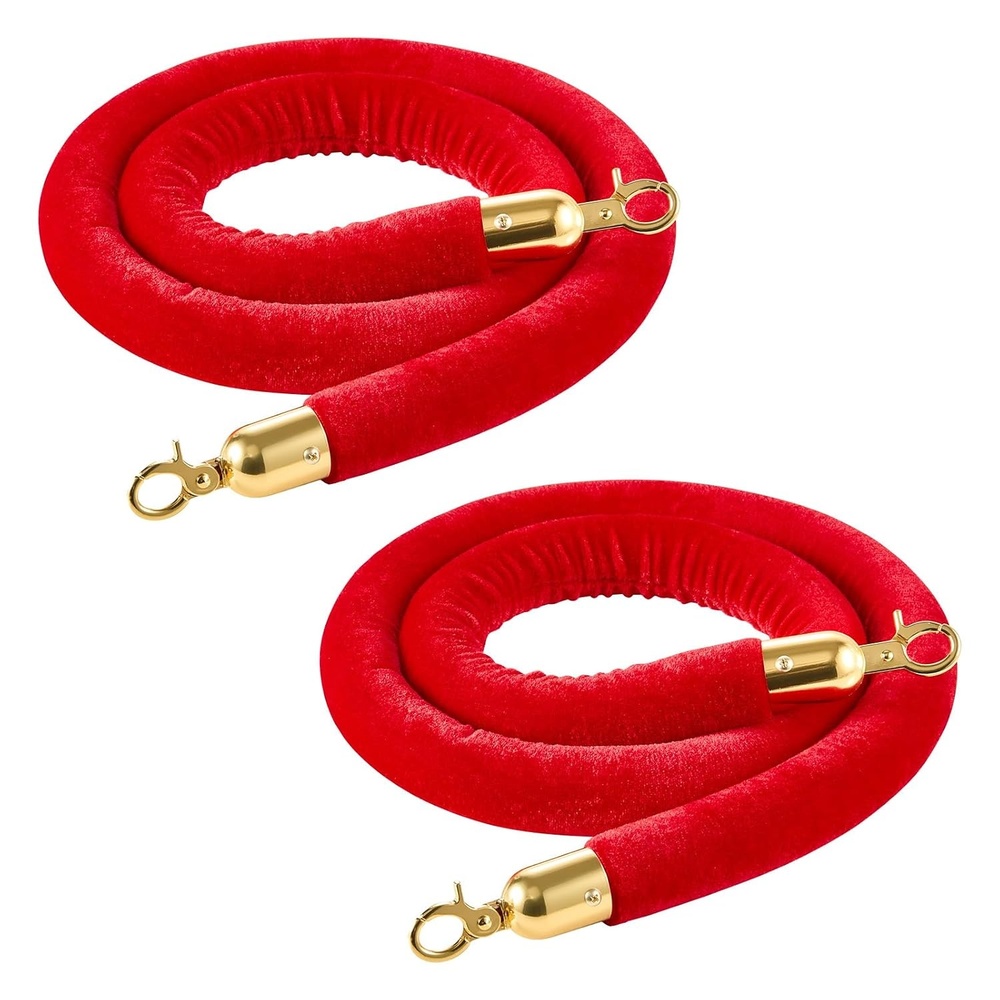 image:imageVEVOR 2 Pcs Red Velvet Stanchion Ropes 5 ft Crowd Control Stanchion Red Velvet Ropes with Silver Hooks Post Queue Barrier Carpet Rope for Carpet Events Movie Theaters Grand Openings Hotels PartyRed