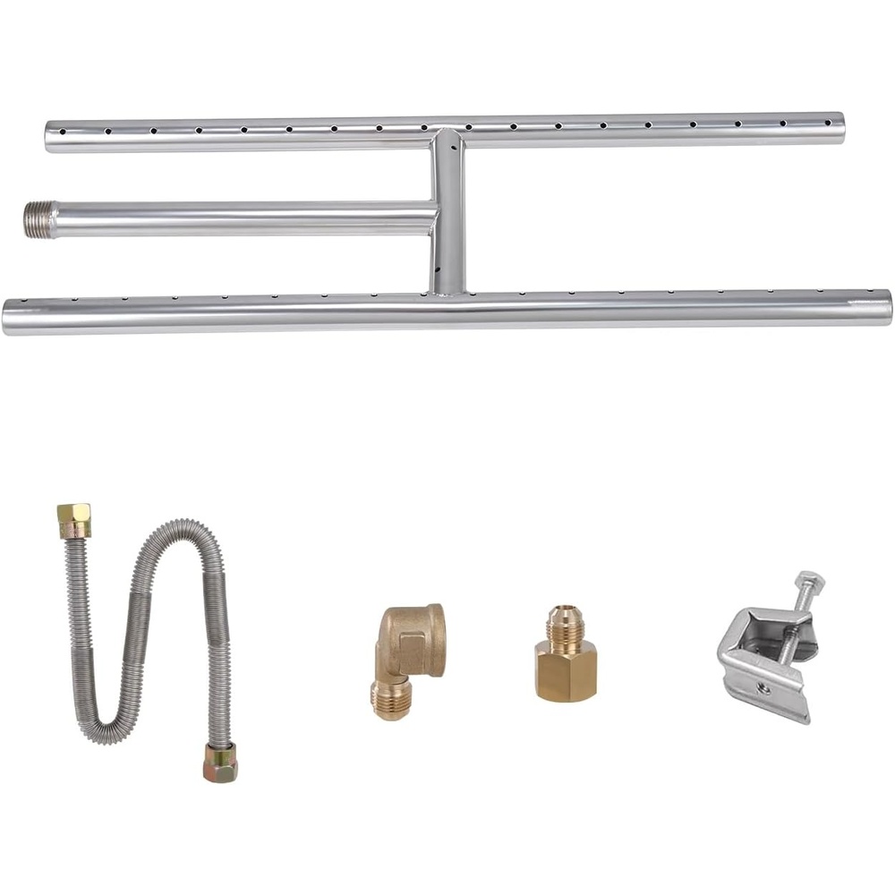 image:imageVEVOR 24 x 8 inch Dropin Fire Pit Pan Rectangular Stainless Steel Fire Pit Burner Kit Propane Gas Fire Pan 120000 BTU with HBurner for Indoor or Outdoor Use6 x 18 inch