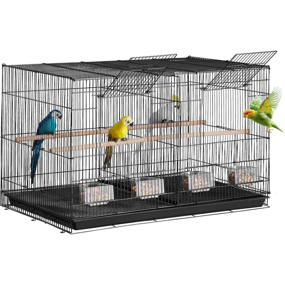 image:imageVEVOR 30inch Flight Bird Cage Stackable Divided Small Parakeet Cage for Parrots Canaries Cockatiels Lovebirds Finches Budgies Conures Macaws Pet Travel Birdcage with Handle and PerchesBlack  Dividable