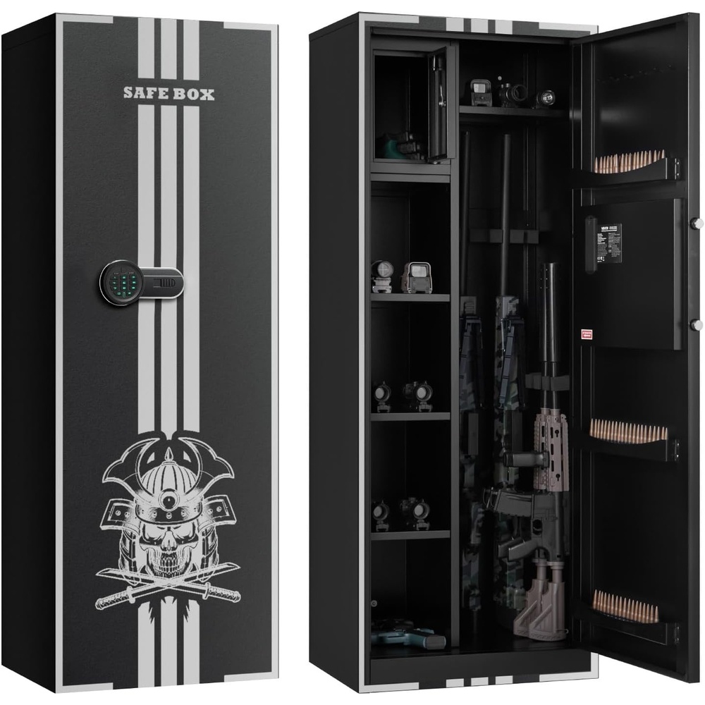 image:imageVEVOR 4 Gun Safe Long Gun Cabinet for Rifles and Pistols Quick Access Rifle Safe with 3 Ammo Slots and 2 Adjustable Racks Large Digital Cabinet with Key and Password LockAssembly Required
