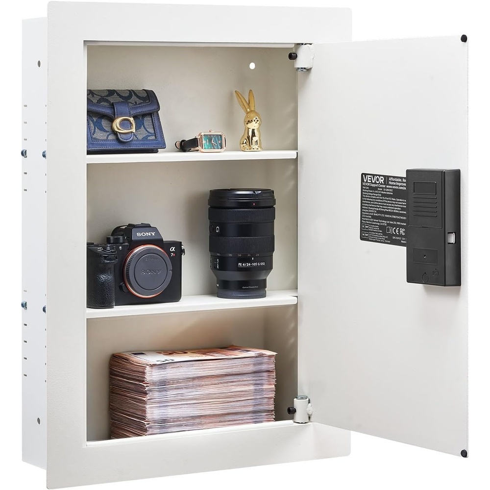 image:imageVEVOR 433 High Wall Safe 4Tier Hidden Wall Mounted Gun Safe with Password amp Key Q235 ColdRolled Steel InWall Box with LED Lighting 3 Adjustable Shelves amp Key Holders BlackWhite
