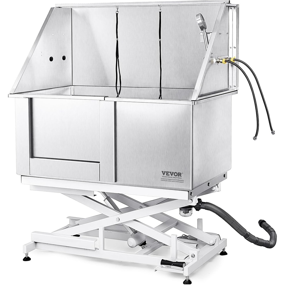 image:imageVEVOR 50 Pet Dog Bathing Station Electric Height Adjustment Professional Stainless Steel Dog Grooming Tub wSoap Box FaucetRich AccessoryBathtub for Multiple Pets Washing Sink for HomeRightLeft Door