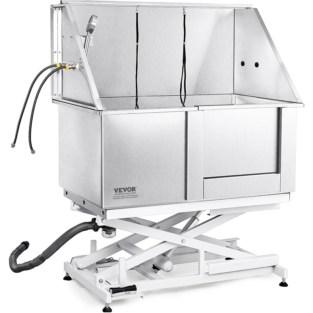 image:imageVEVOR 50 Pet Dog Bathing Station Electric Height Adjustment Professional Stainless Steel Dog Grooming Tub wSoap Box FaucetRich AccessoryBathtub for Multiple Pets Washing Sink for HomeRightRight Door