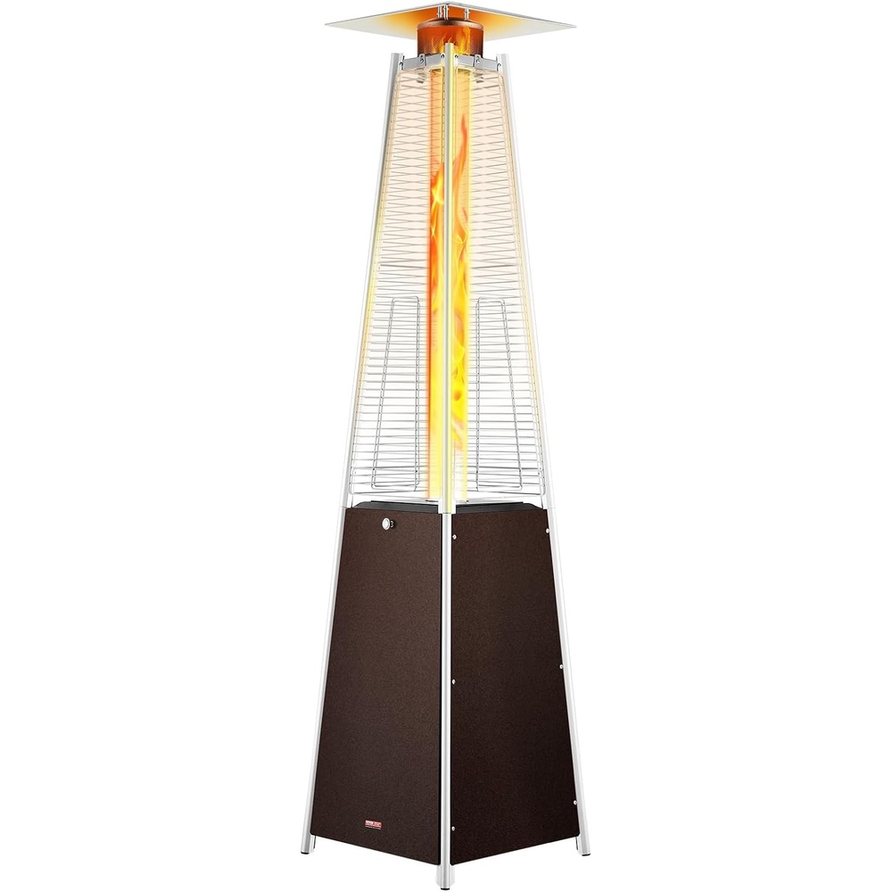 image:imageVEVOR 50000BTU Propane Patio Heater for Outdoor Use With Round Table Design Metal Burner and Wheels  Tall Hammered Flame Heater for Party Backyard Garden Silver GrayBronzed