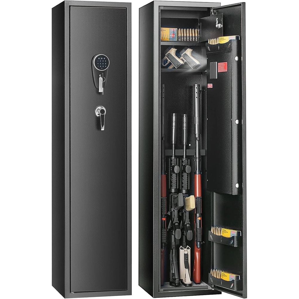 image:imageVEVOR 68 Rifles Gun Safe Rifle Safe with Digital Keypad amp Lock Gun Storage Cabinet with Builtin Storage Locker Removable Storage Shelf for Home Long Gun and Pistols Black