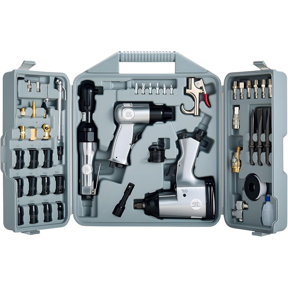 image:imageVEVOR 71 Pieces Pro Air Tool and Accessories Kit  12 Air Impact Wrench 38 Ratchet Wrench 12 Die Grinder 4500BPM Hammer Blow Gun for Auto Repair Home DIY Project  Storage Case Included50 Pieces