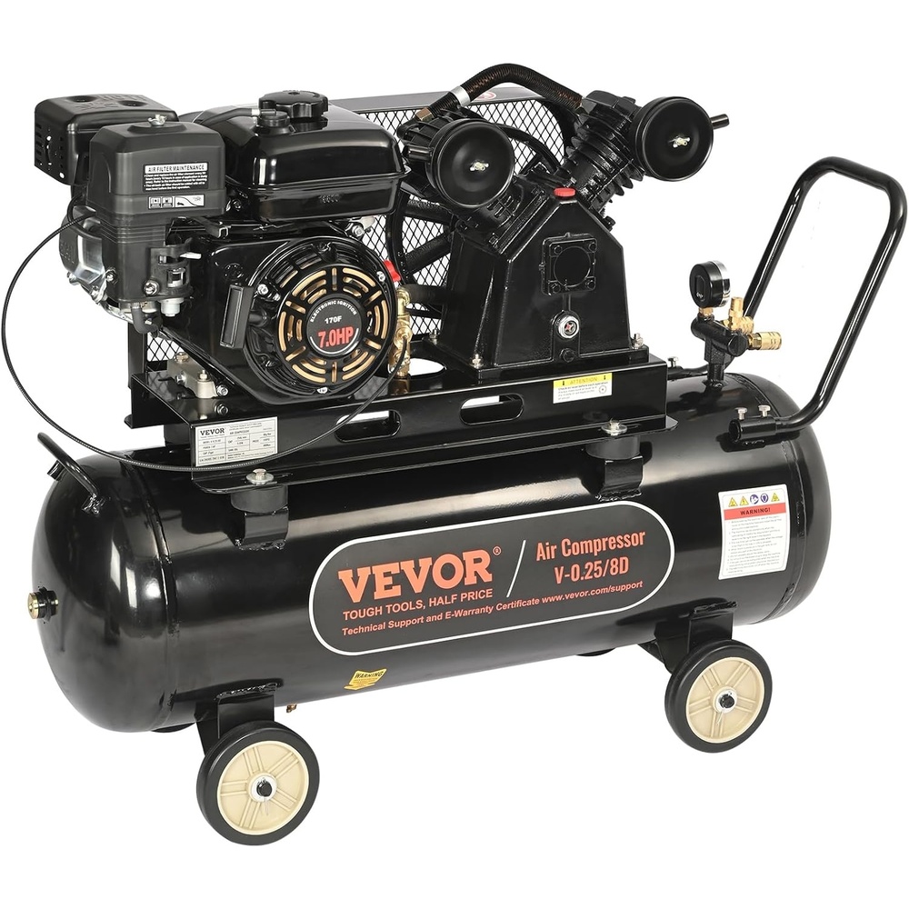 image:imageVEVOR 7HP Gas Powered Air Compressor 21 Gallon Horizontal Air Compressor Tank with Wheels 9CFM115PSI Gas Driven Piston Pump Air Compressed System for Workshop Tire Inflation Spraying Nailing