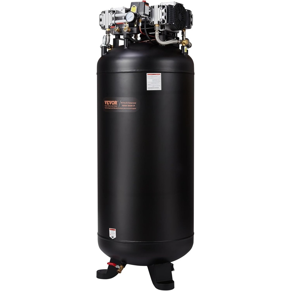 image:imageVEVOR 80 Gallons Air Compressor 65HP 155SCFM90 PSI OilFree Air Compressor Tank with 145PSI Max Pressure 86dB Quiet Air Tank for Industrial Manufacturing Air Brushing Spraying 3Phase Power80 Gallon  SinglePhase Power