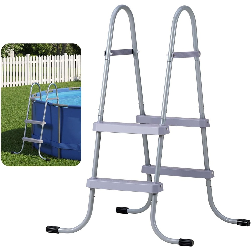 image:imageVEVOR Above Ground Pool Ladder 4Step Steel AFrame Swimming Pool Stairs for 48 in High Wall 300 lbs Capacity EntryExit Steps with Secure NonSlip Sturdy Wide Step Easy Setup Gray amp White2Step for 33 In
