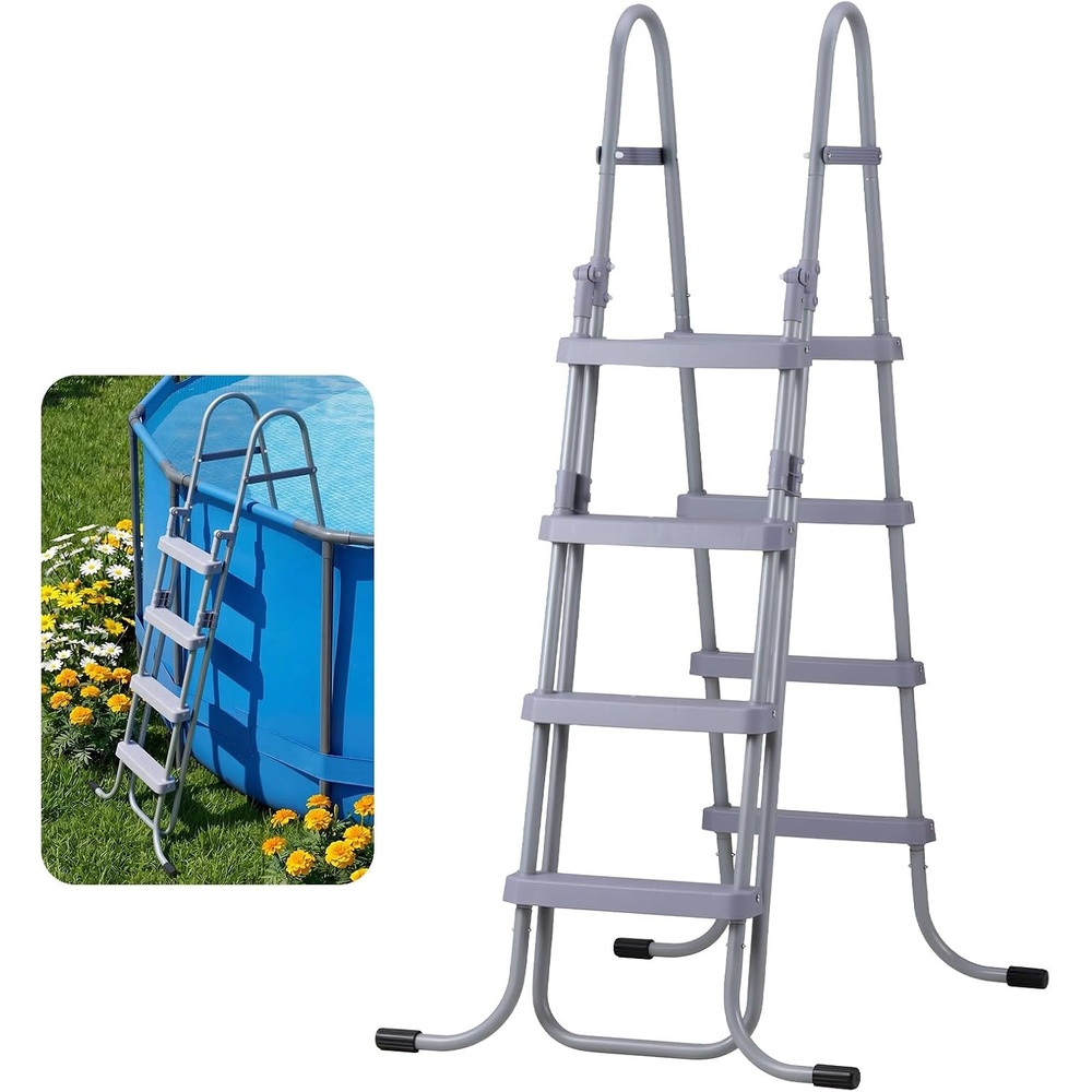 image:imageVEVOR Above Ground Pool Ladder 4Step Steel AFrame Swimming Pool Stairs for 48 in High Wall 300 lbs Capacity EntryExit Steps with Secure NonSlip Sturdy Wide Step Easy Setup Gray amp White4Step for 52 In