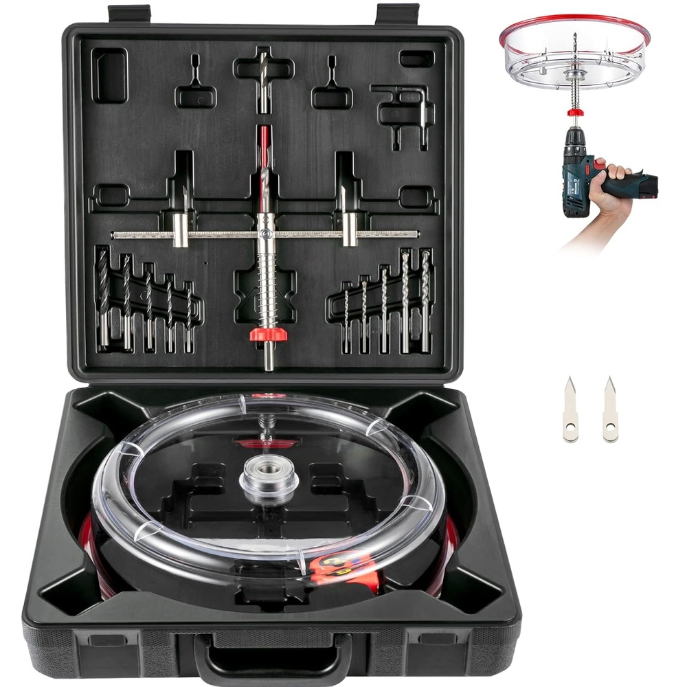 image:imageVEVOR Adjustable Hole Saw Cutter Kit 158 to 111316 40300 mm Two Replaceable Pilot Drill Bits Twin Blade Recessed Hole Saw with PC Dust Shield for Recessed Lights Ceiling Speakers158 to 8 40200 mm
