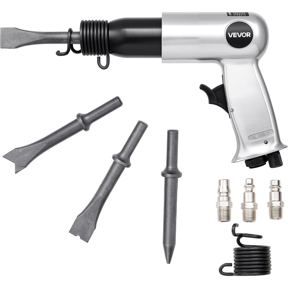 image:imageVEVOR Air Hammer 25002700BPM Pneumatic Hammer with 276inch Stroke amp 4PCS 67 Long Barrel Chisels PistolGrip Compact Air Chisel Pneumatic Shovel Tool for Cutting Scraping Demolishing3500BPM