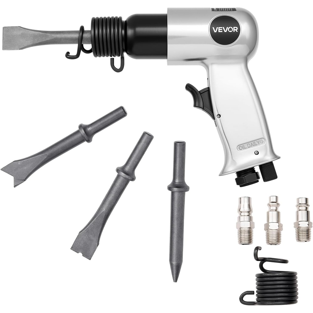 image:imageVEVOR Air Hammer 25002700BPM Pneumatic Hammer with 276inch Stroke amp 4PCS 67 Long Barrel Chisels PistolGrip Compact Air Chisel Pneumatic Shovel Tool for Cutting Scraping Demolishing4500BPM