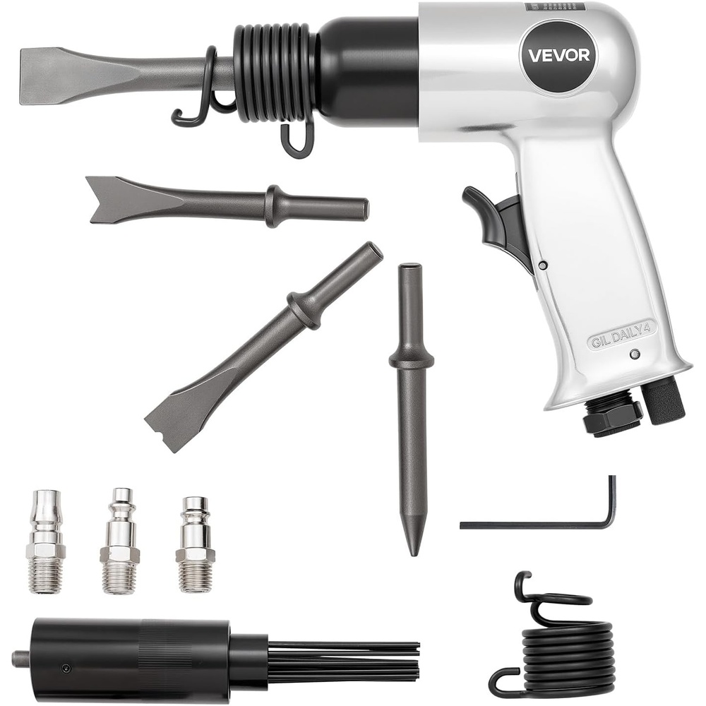image:imageVEVOR Air Hammer 4500BPM Pneumatic Hammer with Rust Removal Air Needle Scaler amp 4PCS Chisels Round Shank Lightweight amp Compact Air Chisel Pneumatic Shovel Tool for Cutting Scraping Demolishing