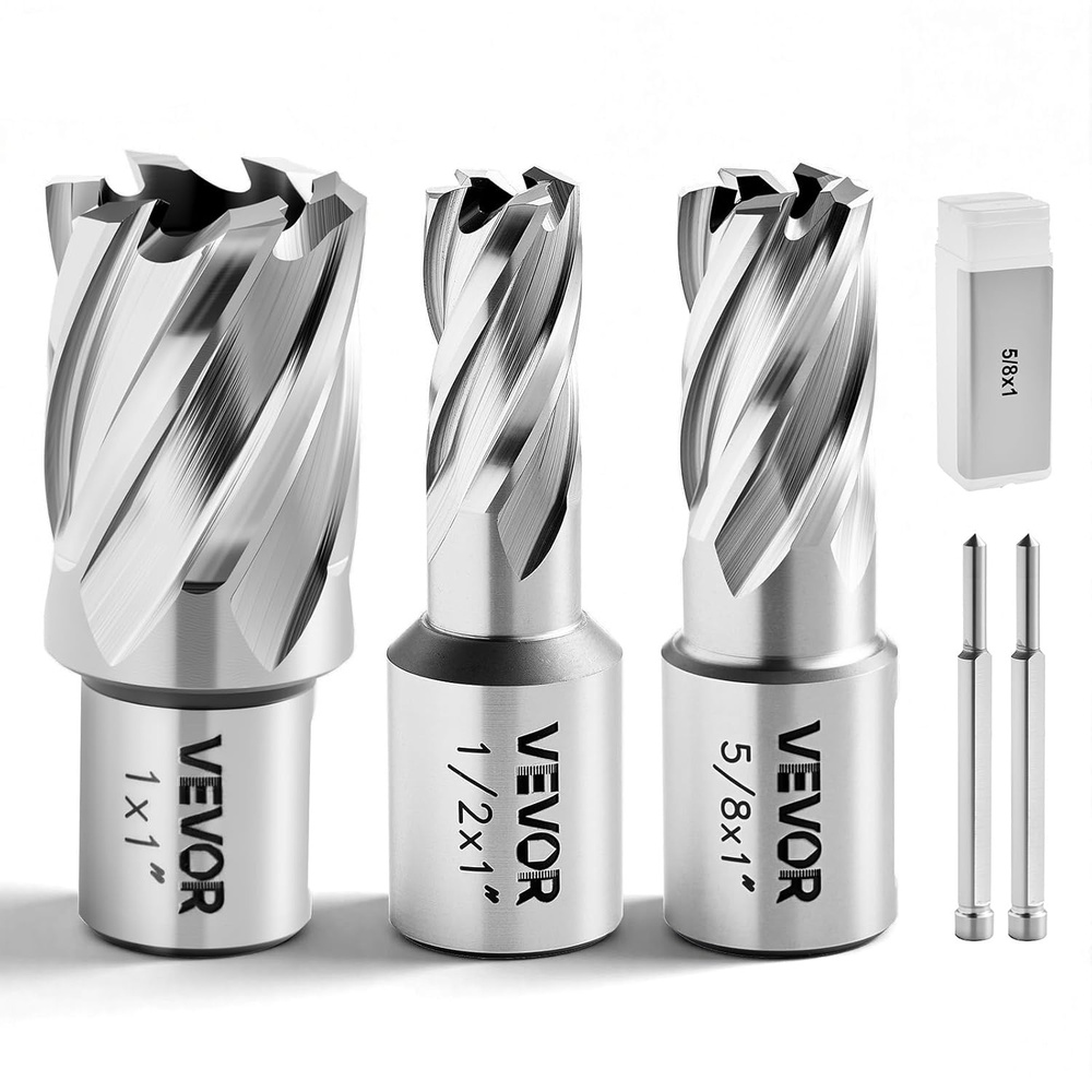 image:imageVEVOR Annular Cutter Set 13 pcs Weldon Shank Mag Drill Bits 1 Cutting Depth 716 to 1116 Cutting Diameter M2AL HSS 2 Pilot Pins Hex Wrench and Portable Case for Using with Magnetic Drills12  1  1
