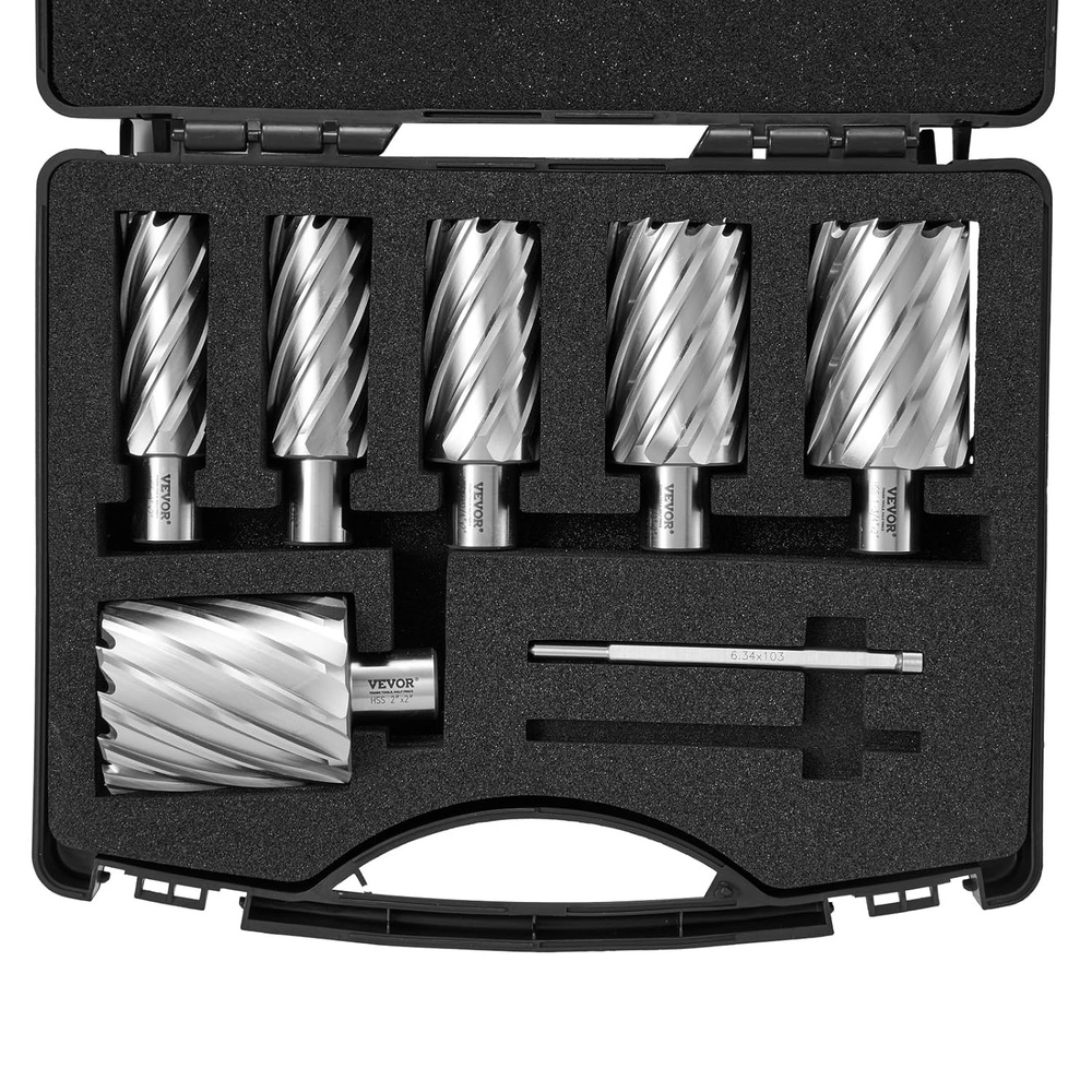 image:imageVEVOR Annular Cutter Set 13 pcs Weldon Shank Mag Drill Bits 1 Cutting Depth 716 to 1116 Cutting Diameter M2AL HSS 2 Pilot Pins Hex Wrench and Portable Case for Using with Magnetic Drills1  2  2