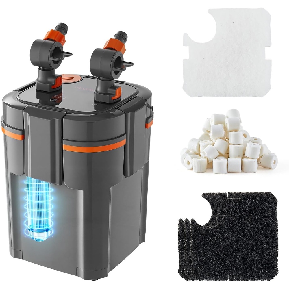 image:imageVEVOR Aquarium Filter 317GPH 4Stage Canister Filter 75100 Gallon UltraQuiet Internal Aquarium Filter with UV Protection Submersible Power Filter with Multiple Function for Fish Tanks 12W2245GPHUV