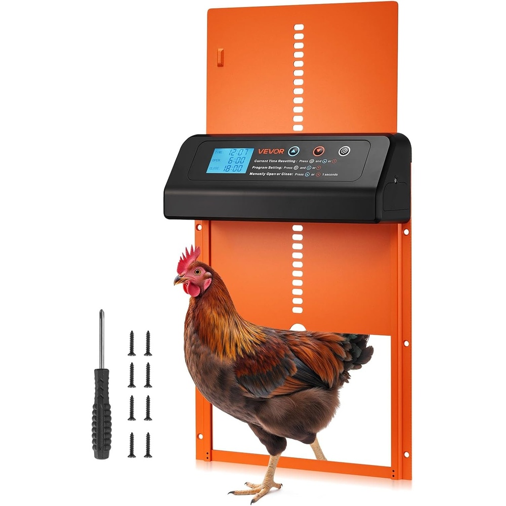 image:imageVEVOR Automatic Chicken Coop Door Battery Powered Chicken Coop Door with Timer amp Manual Setting AntiPinch Security Durable Aluminum Alloy Auto Chick Run Gate Opener with Waterproof Sealing BlackOrange