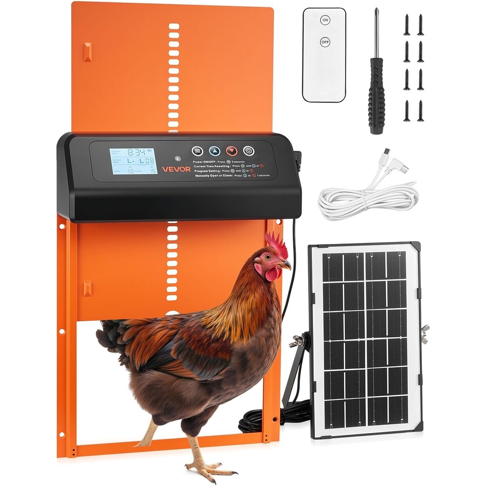 image:imageVEVOR Automatic Chicken Coop Door Battery Powered Chicken Coop Door with Timer amp Manual Setting AntiPinch Security Durable Aluminum Alloy Auto Chick Run Gate Opener with Waterproof Sealing BlackOrange and Black