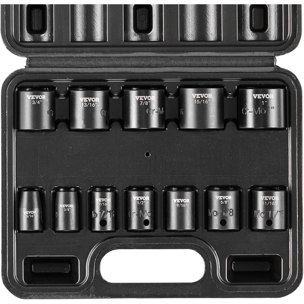 image:imageVEVOR Axle Nut Impact Socket Set 34 Drive Deep 6Point 8Piece SAE Spindle Nut Socket CRMO Heat Treated Large Socket Set with Storage Case for Auto Repair Removing or Installing Axle Nuts38 12PCS CRMO