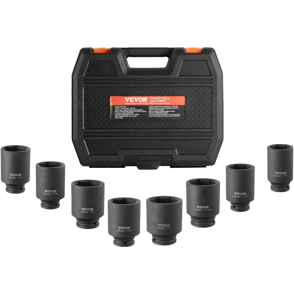 image:imageVEVOR Axle Nut Impact Socket Set 34 Drive Deep 6Point 8Piece SAE Spindle Nut Socket CRMO Heat Treated Large Socket Set with Storage Case for Auto Repair Removing or Installing Axle Nuts12 8PCS CRMO
