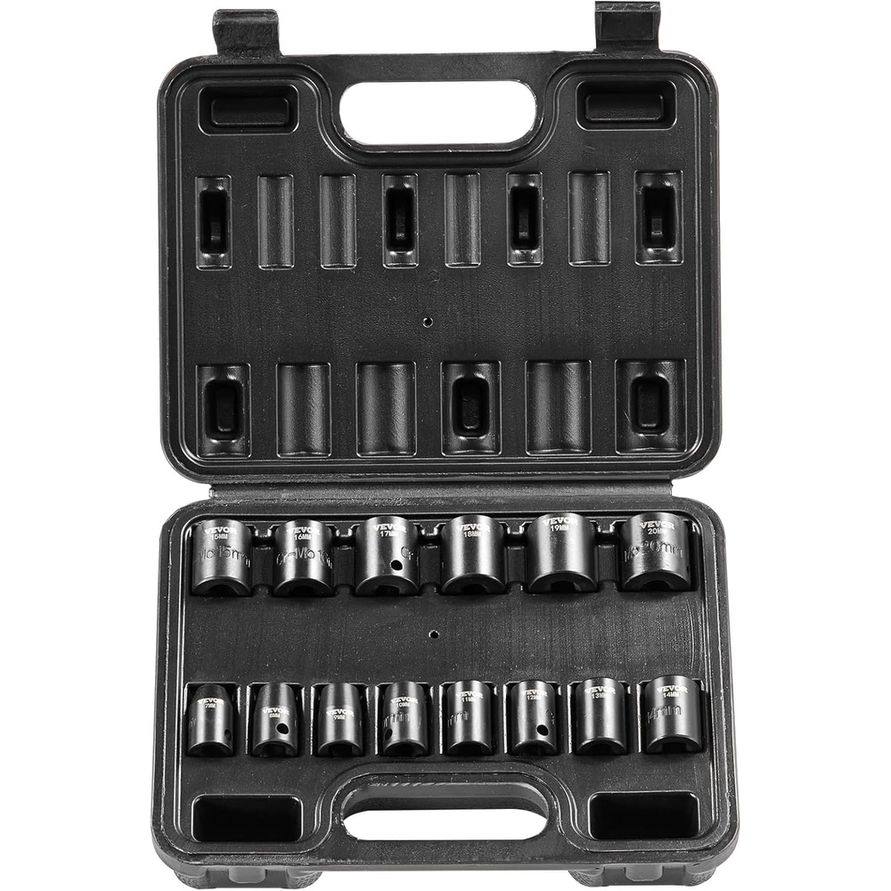 image:imageVEVOR Axle Nut Impact Socket Set  34 Drive Deep 6Point 8Piece SAE Spindle Nut Socket CRMO Heat Treated Large Socket Set with Storage Case for Auto Repair Removing or Installing Axle Nuts38 14PCS CRMO