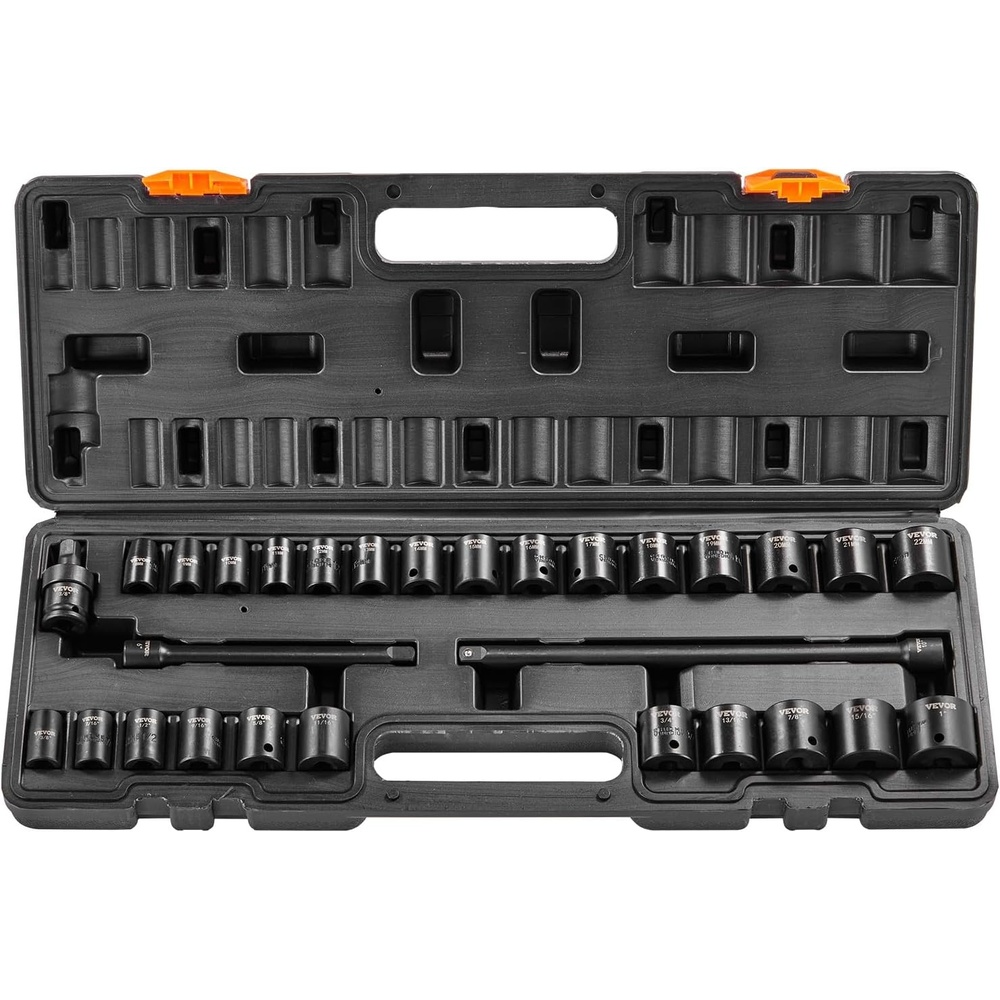 image:imageVEVOR Axle Nut Impact Socket Set  34 Drive Deep 6Point 8Piece SAE Spindle Nut Socket CRMO Heat Treated Large Socket Set with Storage Case for Auto Repair Removing or Installing Axle Nuts38 29PCS CRMO