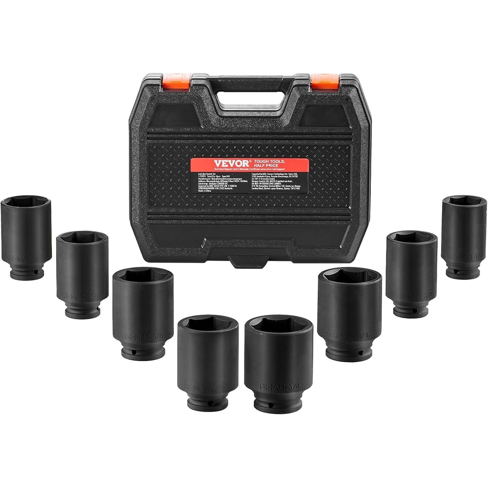 image:imageVEVOR Axle Nut Impact Socket Set 34 Drive Deep 6Point 8Piece SAE Spindle Nut Socket CRMO Heat Treated Large Socket Set with Storage Case for Auto Repair Removing or Installing Axle Nuts12 8PCS 12PT CRMO