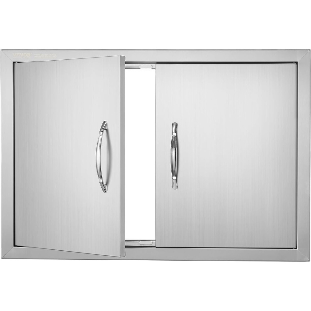 image:imageVEVOR BBQ Double Door 35W x 24H Inch Stainless Steel Flush Mount Vertical Door with Handles for Grilling Station28W x 19HSilver