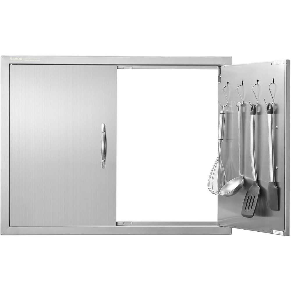 image:imageVEVOR BBQ Double Door 35W x 24H Inch Stainless Steel Flush Mount Vertical Door with Handles for Grilling Station31W x 24HSilver