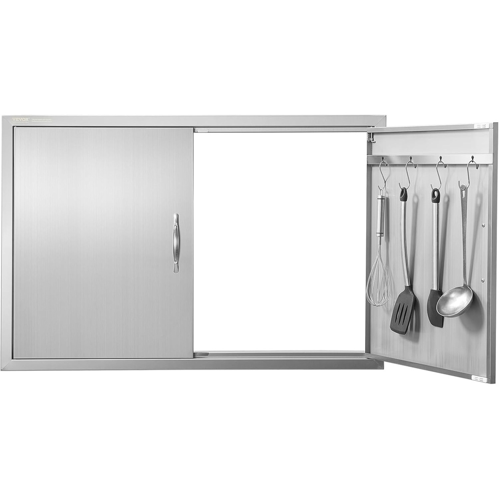 image:imageVEVOR BBQ Double Door 35W x 24H Inch Stainless Steel Flush Mount Vertical Door with Handles for Grilling Station39W x 26HSilver