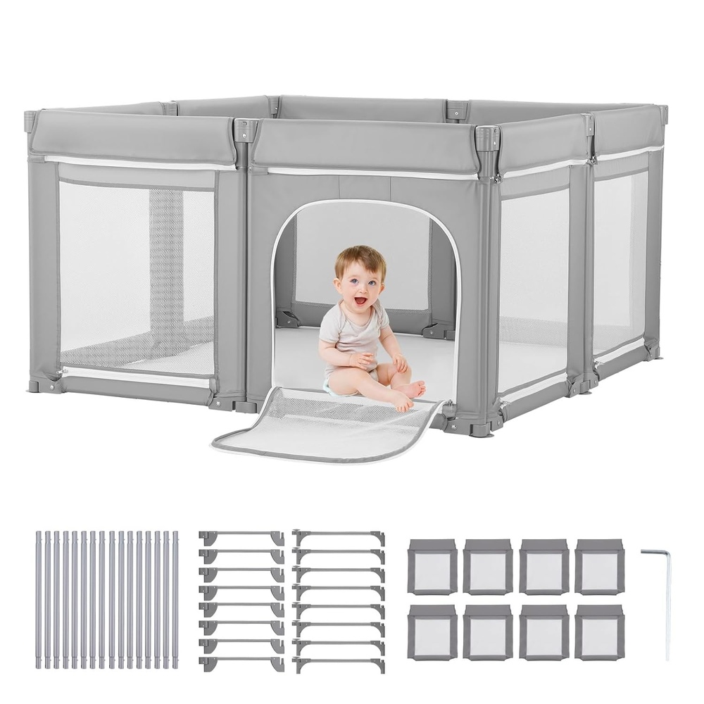 image:imageVEVOR Baby Playpen 472 x 472 Foldable Toddlers Playpen IndoorOutdoor Baby Fence Play Yard with Zippered Door amp Soft Breathable Mesh NoGap Toddlers Activity Center for 624 Months Babies787 x 701