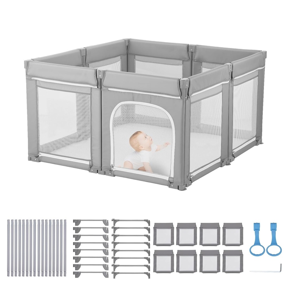 image:imageVEVOR Baby Playpen 472 x 472 Foldable Toddlers Playpen IndoorOutdoor Baby Fence Play Yard with Zippered Door amp Soft Breathable Mesh NoGap Toddlers Activity Center for 624 Months Babies472 x 472