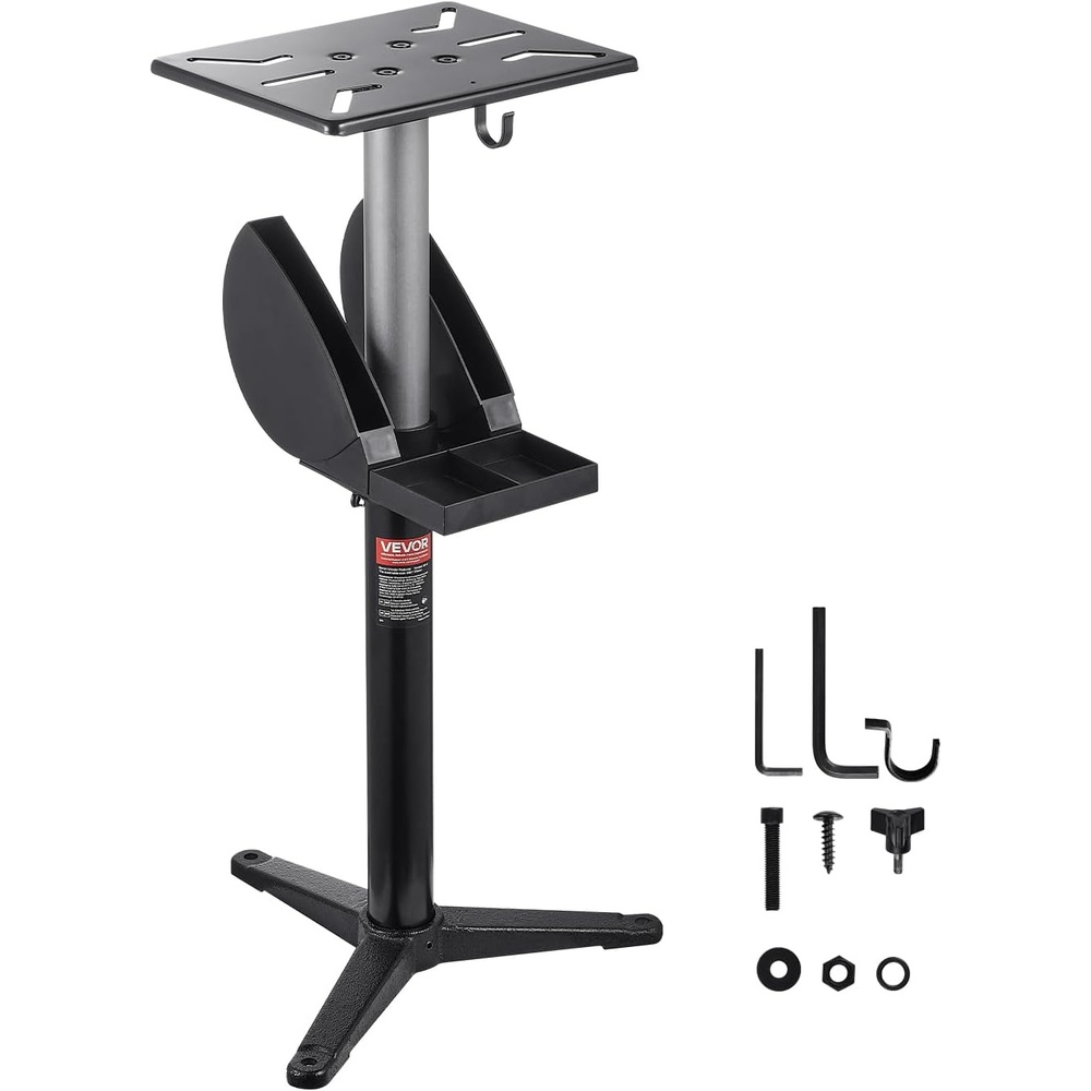 image:imageVEVOR Bench Grinder Stand HeavyDuty Bench Grinder and Vise Floor Pedestal with 11 x 67 Mounting Plate Grinding Wheel Storage Compartments amp Cast Iron Base Compatible with Most Bench GrindersRoundHeight Adjustable