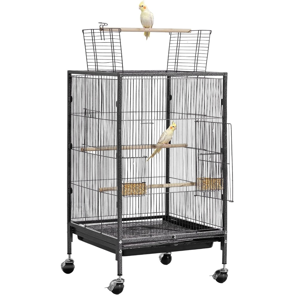 image:imageVEVOR Bird Cage 246 x 167 x 539 inch Flat Top Wrought Iron Bird Flight Cage with Perches SlideOut Tray and Plastic Feeders Casters for Parrot Blue Tit Cockatiel Canary Budgerigar ConureBlack