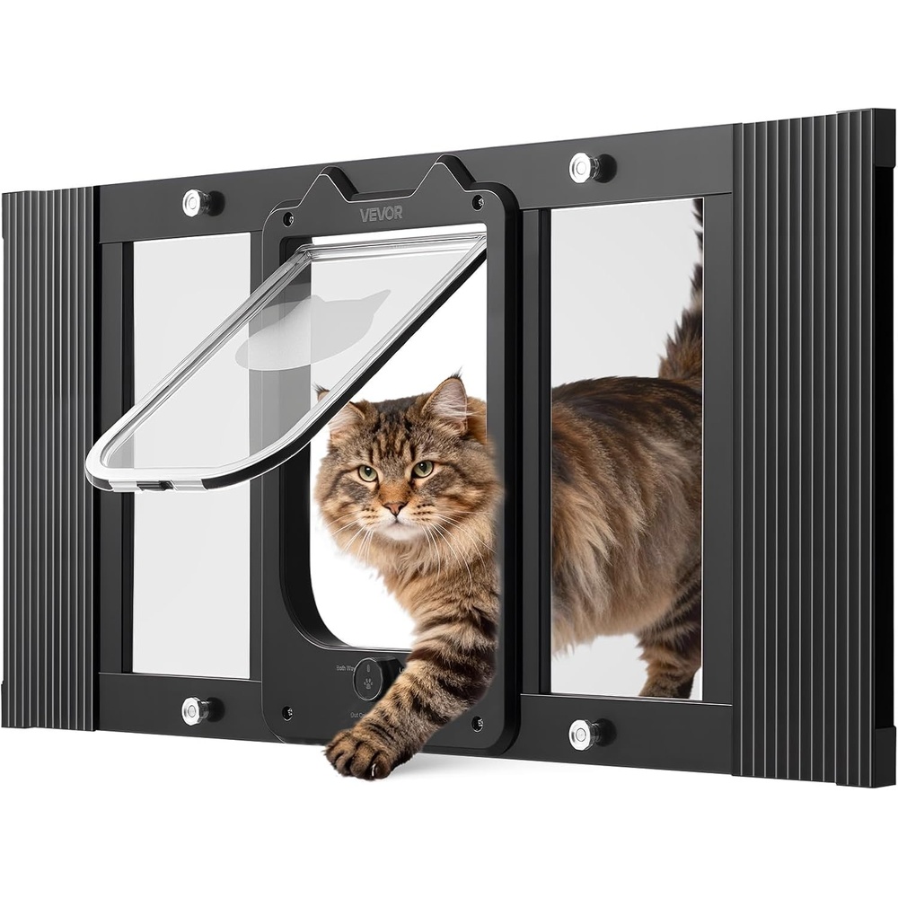 image:imageVEVOR Cat Door for Window Adjustable to Fit Window Width 2328 4 Secure Lock Modes Aluminum Frame and HighTransparency Glass Magnetic Closure Weatherproof QuickFit Pet Door for Cats WhiteBlack