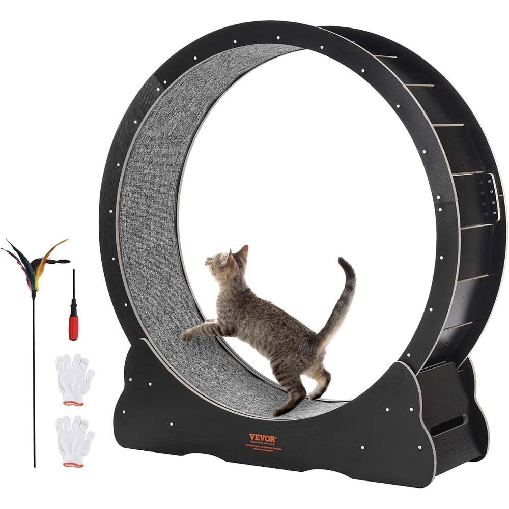 image:imageVEVOR Cat Exercise Wheel 433 Large Cat Treadmill Wheel for Indoor Cats Cat Running Wheel with Detachable Carpet amp Cat Teaser for RunningWalkingTraining Suitable for Most Cats YellowBlack433in