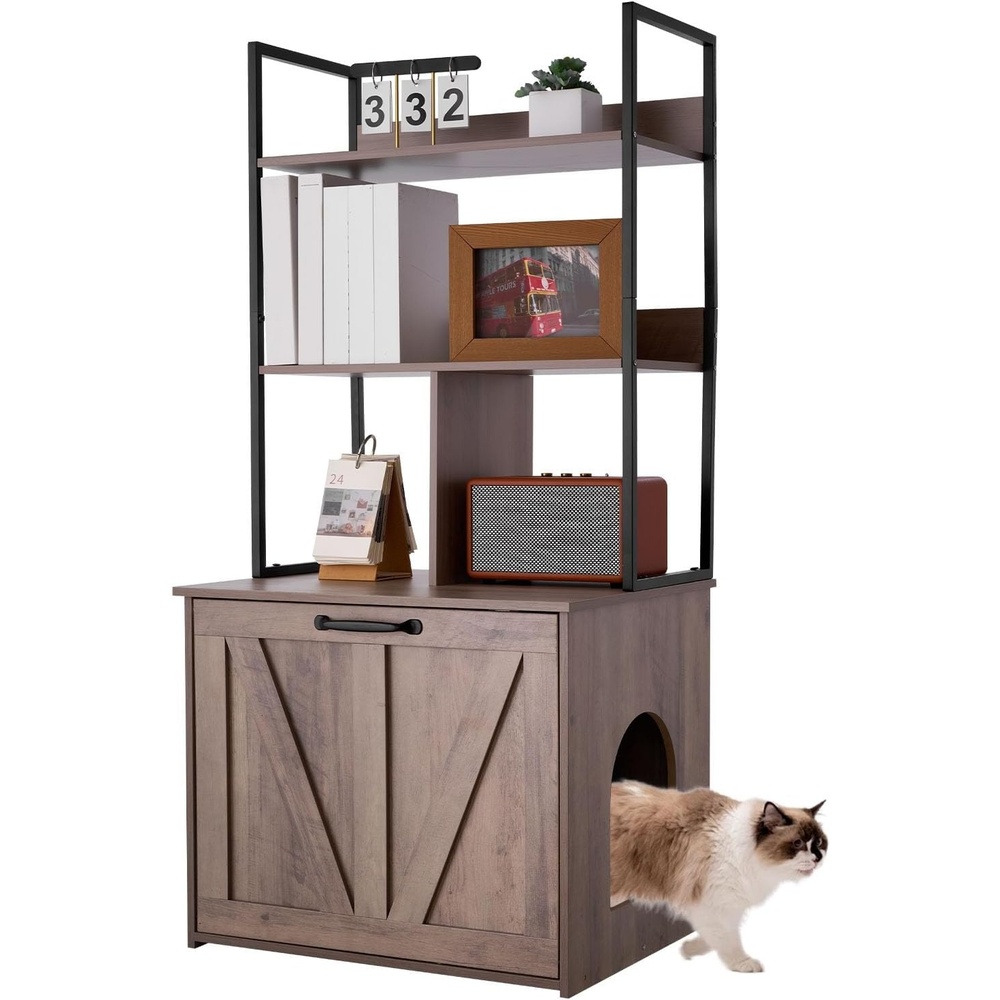 image:imageVEVOR Cat Litter Box Enclosure Furniture 236 in Hidden Litter Box Cabinet with Storage Shelves Modern Style Waterproof Washroom Side Table Cat House Fit Most of Litterbox for Living RoomGrey