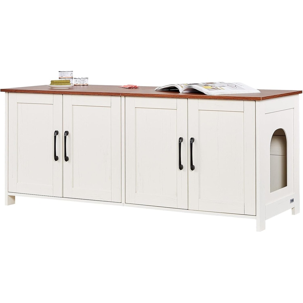 image:imageVEVOR Cat Litter Box Enclosure for Multi Cats 472 in Hidden Litter Box Cabinet with 4 Doors amp 2 Entries Indoor Cat Washroom Wooden Kitty House Furniture Fit Most Litterboxes Brown amp White