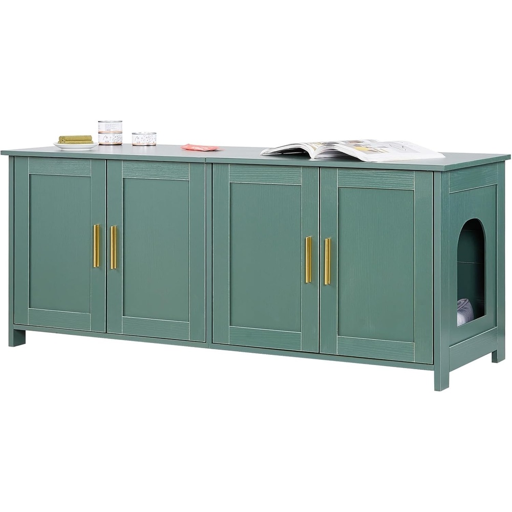 image:imageVEVOR Cat Litter Box Enclosure for Multi Cats 472 in Hidden Litter Box Cabinet with 4 Doors amp 2 Entries Indoor Cat Washroom Wooden Kitty House Furniture Side Table Fit Most Litterboxes GreenRetro Green