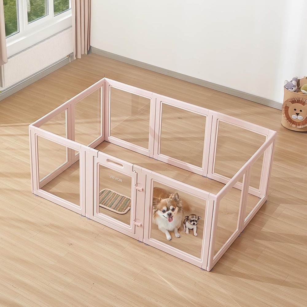 image:imageVEVOR Clear Acrylic Dog Playpen Indoor 76x49x30 in Plastic Pet Playen for Large Sized Dogs Easy Assemble Waterproof Puppy Playpen Easy to Clean Durable Indoor Pet Dogs Cats Fence Kitsink pink
