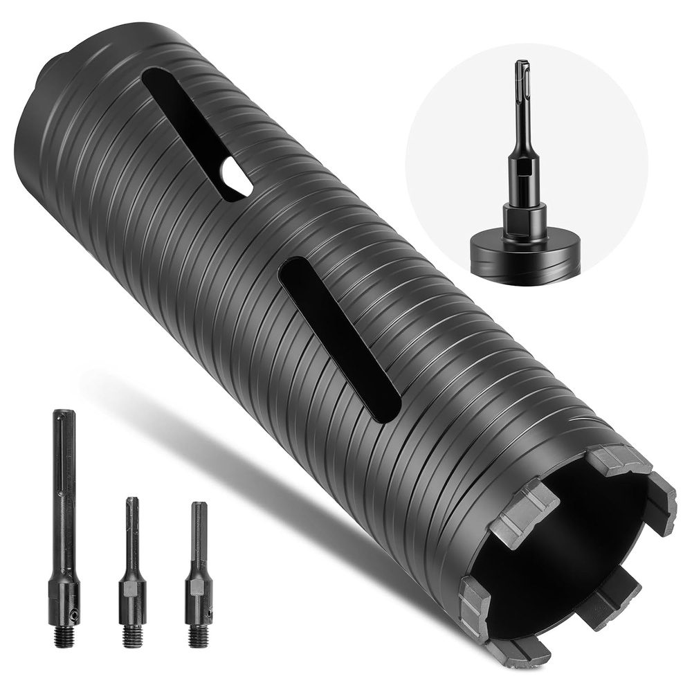 image:imageVEVOR Core Drill Bit 3 inch Diameter 912 inch Drilling Depth 5811 Internal Thread Diamond Dry Coring Bit with 3 Adapters Pilot Drill and Hex Wrench for Concrete Red Bricks and Masonry