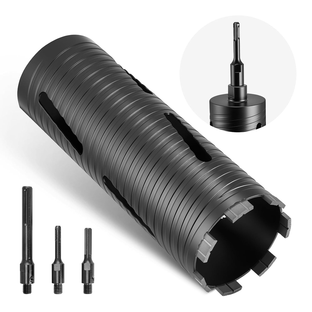 image:imageVEVOR Core Drill Bit 312 inch Diameter 912 inch Drilling Depth 5811 Internal Thread Diamond Dry Coring Bit with 3 Adapters Pilot Drill and Hex Wrench for Concrete Red Bricks and Masonry